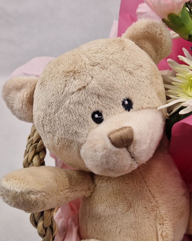 Teddy, Chocs and Flowers Gift Basket