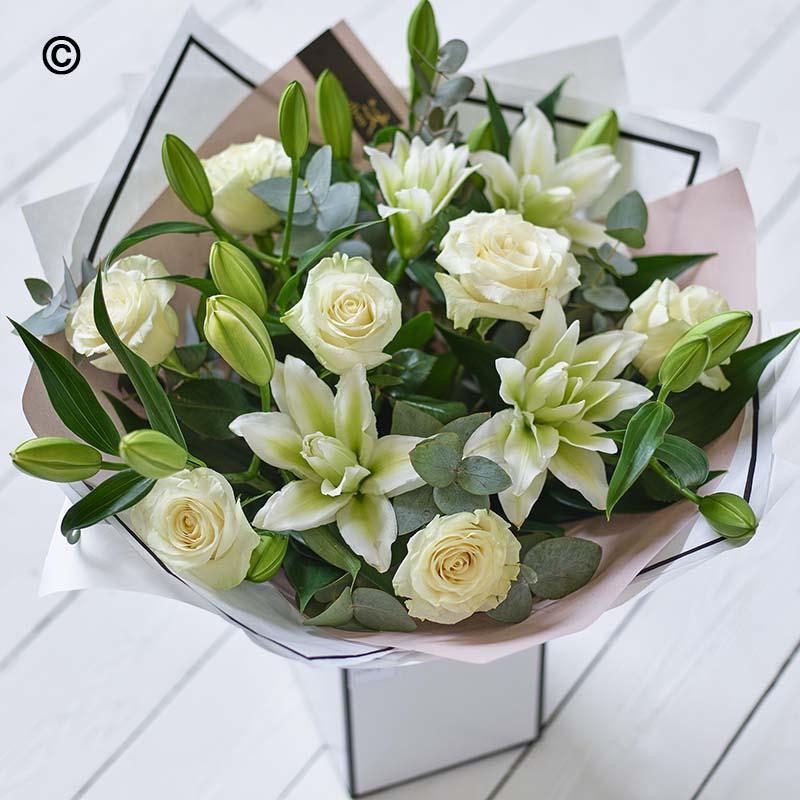 Beautifully Simple Rose and Lily Bouquet White