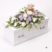 Childrens Casket Spray with Teddy Bear   Blue and Lilac *