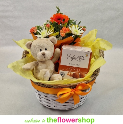 Truffles, Teddy and Flowers Gift Basket